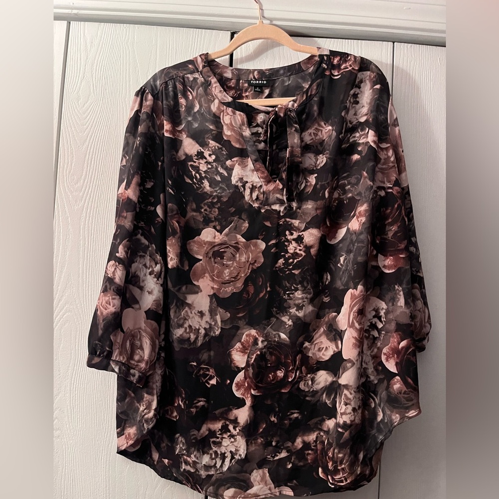 Torrid Black and Pink Floral Blouse
